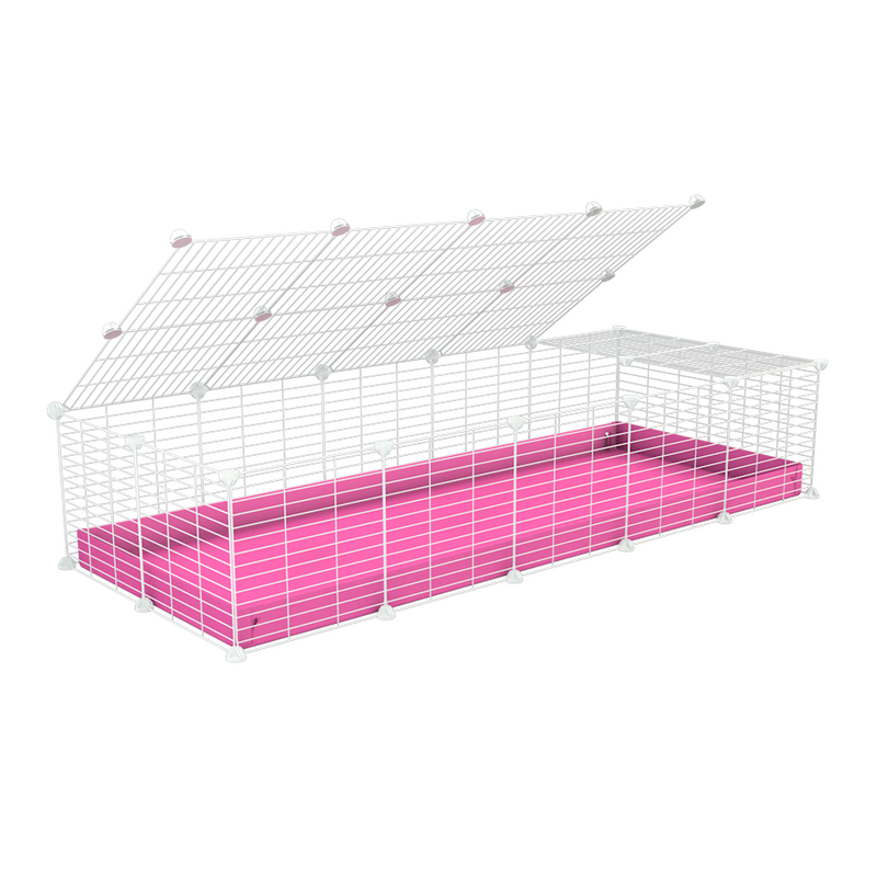 A 2x5 C and C cage for guinea pigs with pink coroplast a lid and small hole white C&C grids from brand kavee