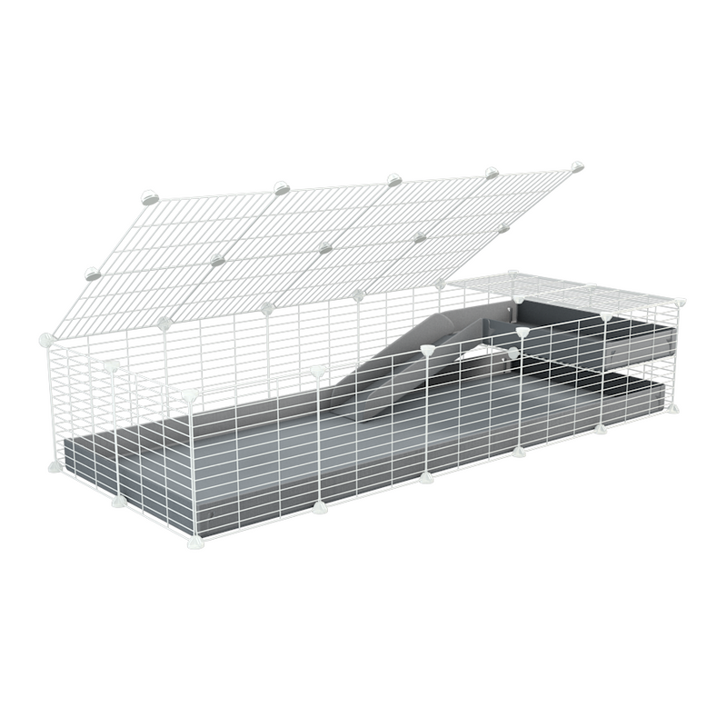 a 2x5 C and C guinea pig cage with loft ramp lid small hole size white CC grids gray coroplast kavee