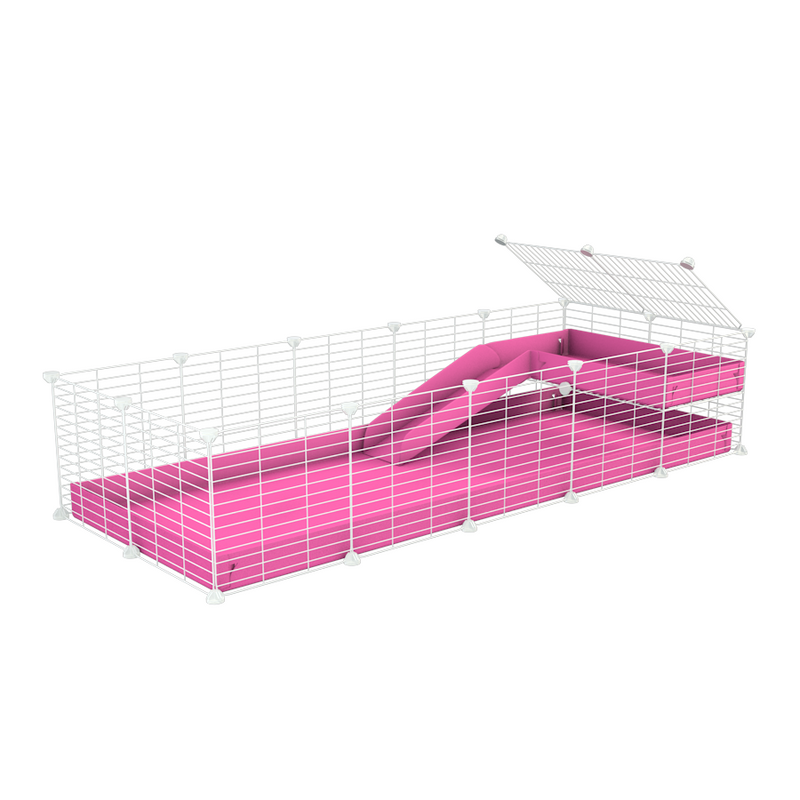 a 5x2 C&C guinea pig cage with a loft and a ramp pink coroplast sheet and baby bars by kavee