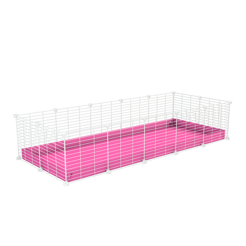 A cheap 5x2 C&C cage for guinea pig with pink coroplast and baby proof white grids from brand kavee
