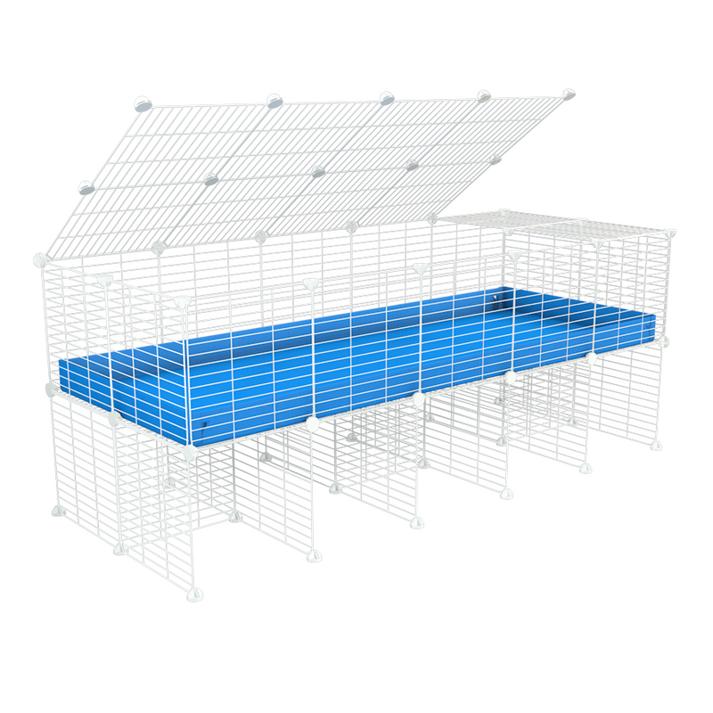 a 5x2 C&C cage for guinea pigs with a stand and a top blue plastic safe white C&C grids by kavee