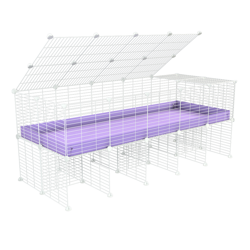 a 5x2 C&C cage for guinea pigs with a stand and a top purple lilac pastel plastic safe white grids by kavee