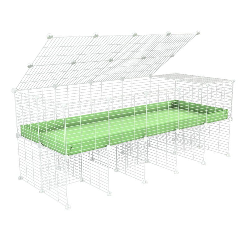 a 5x2 C&C cage for guinea pigs with a stand and a top green pastel pistachio plastic safe white grids by kavee