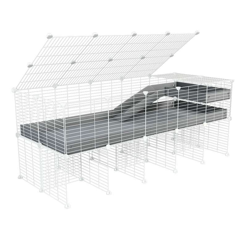 A 2x5 C and C guinea pig cage with stand loft ramp lid small size meshing safe white C&C grids gray correx sold in USA