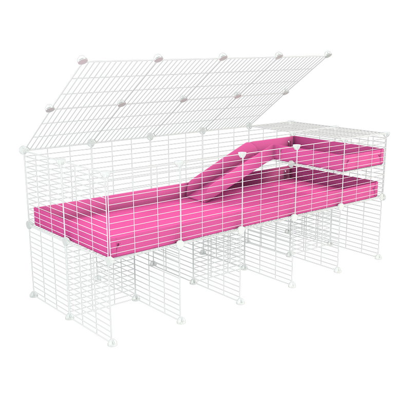 A 2x5 C and C guinea pig cage with stand loft ramp lid small size meshing safe white CC grids pink correx sold in USA