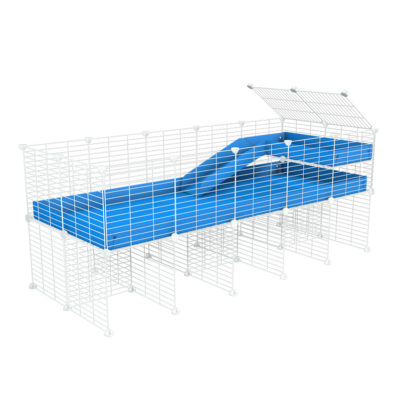 a 5x2 CC guinea pig cage with stand loft ramp small mesh white C&C grids blue corroplast by brand kavee