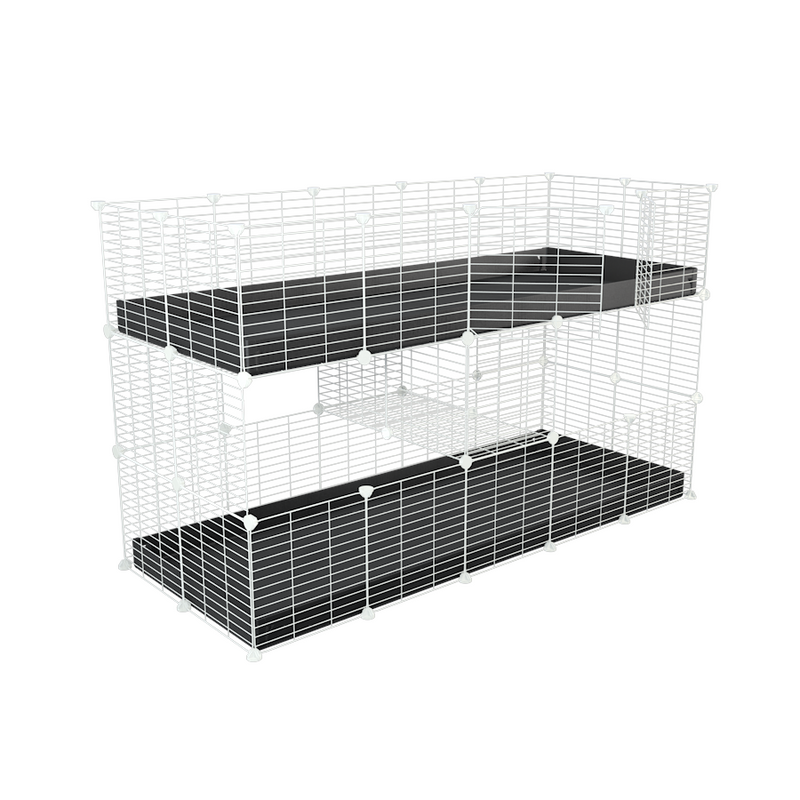 A double white 5x2 c&c cage for guinea pigs with two levels black correx baby safe grids by brand kavee in the USA