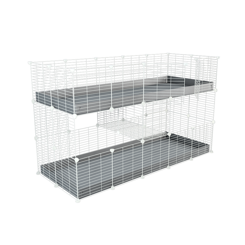 A two tier white 5x2 c&c cage for guinea pigs with two levels blue correx baby safe grids by brand kavee in the USA