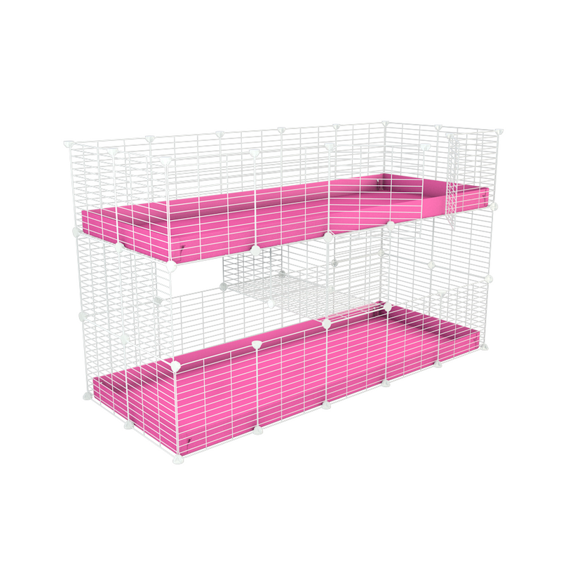 A stacked white 5x2 c&c cage for guinea pigs with two levels pink correx baby safe grids by brand kavee in the USA