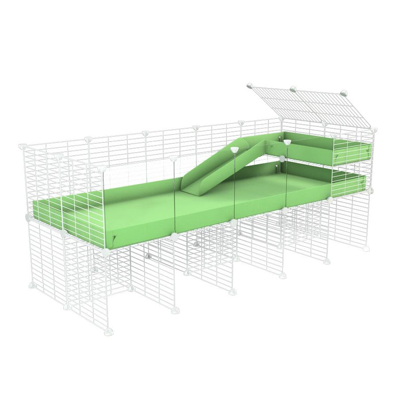 a 5x2 CC guinea pig cage with clear transparent plexiglass acrylic panels  with stand loft ramp small mesh white grids green pastel pistachio corroplast by brand kavee