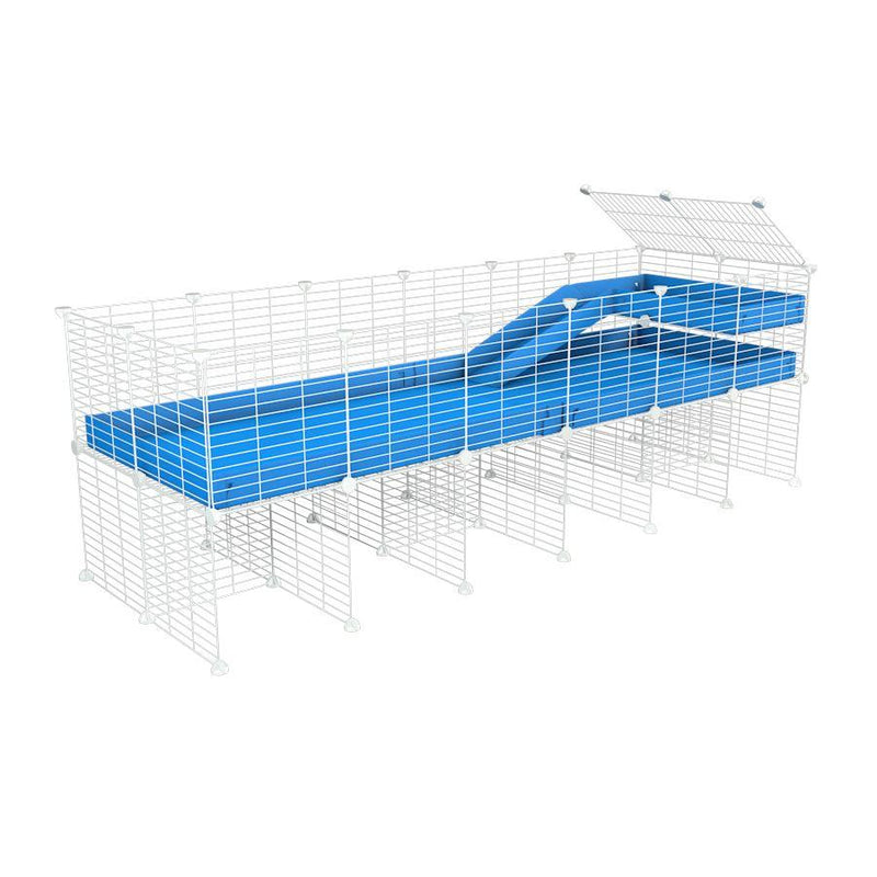 a 6x2 CC guinea pig cage with stand loft ramp small mesh white C&C grids blue corroplast by brand kavee