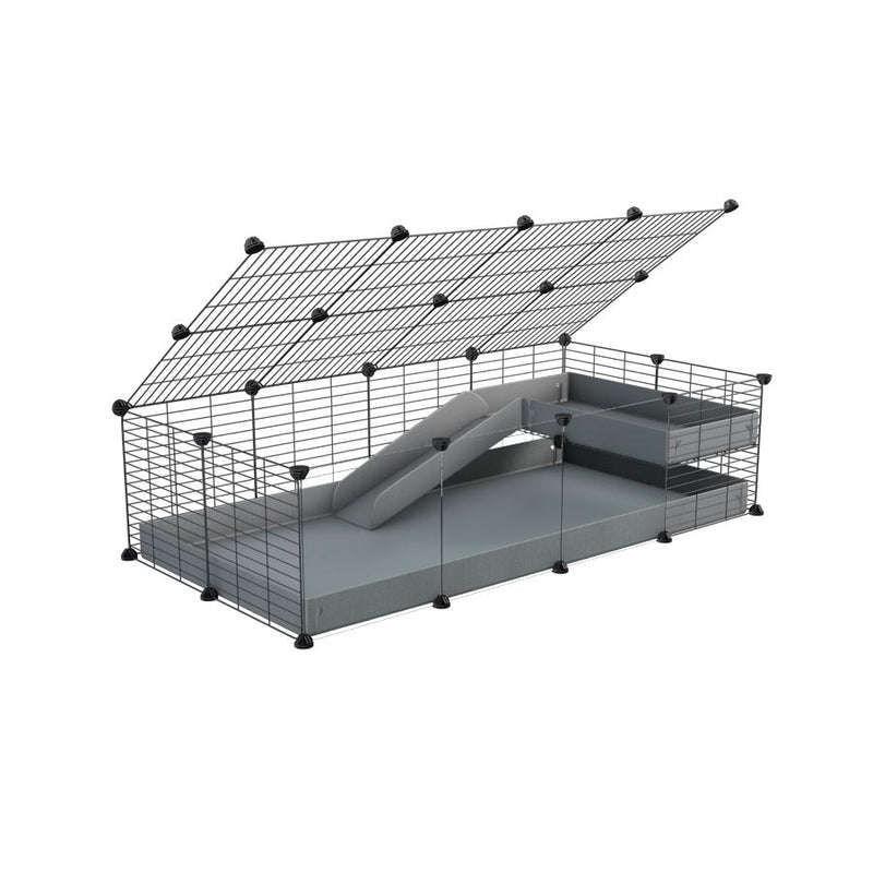 a 2x4 C and C guinea pig cage with clear transparent plexiglass acrylic panels  with loft ramp lid small hole size grids gray coroplast kavee