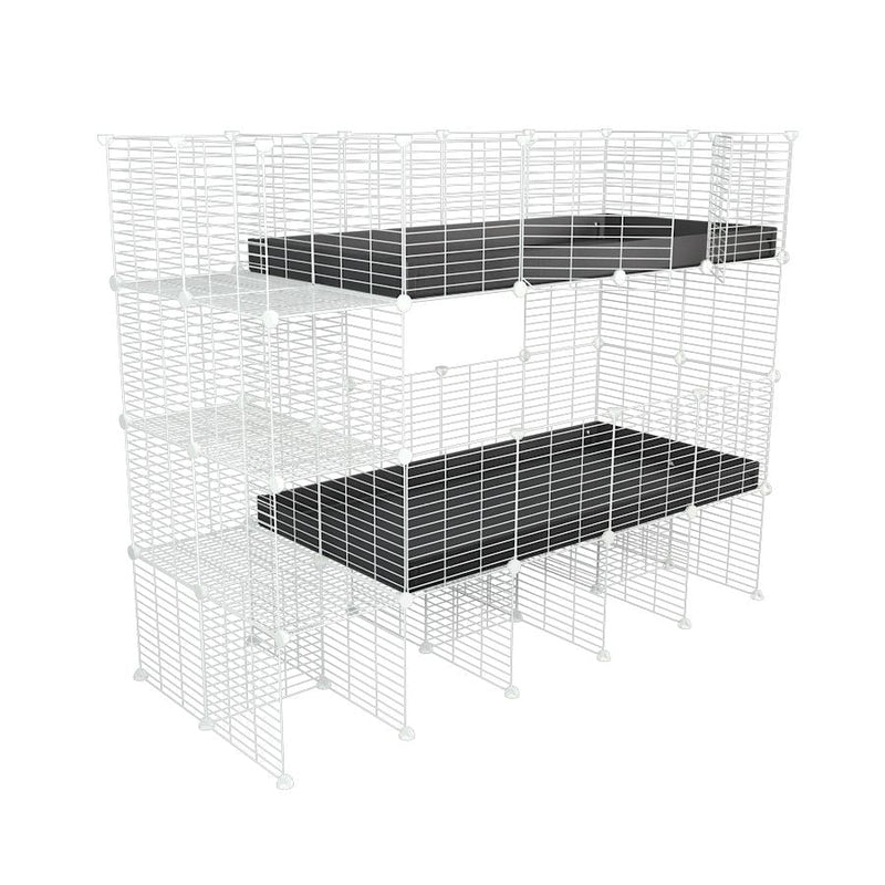 A two tier white 4x2 c&c cage with stand and side storage for guinea pigs with two levels black correx baby safe grids by brand kavee in the USA