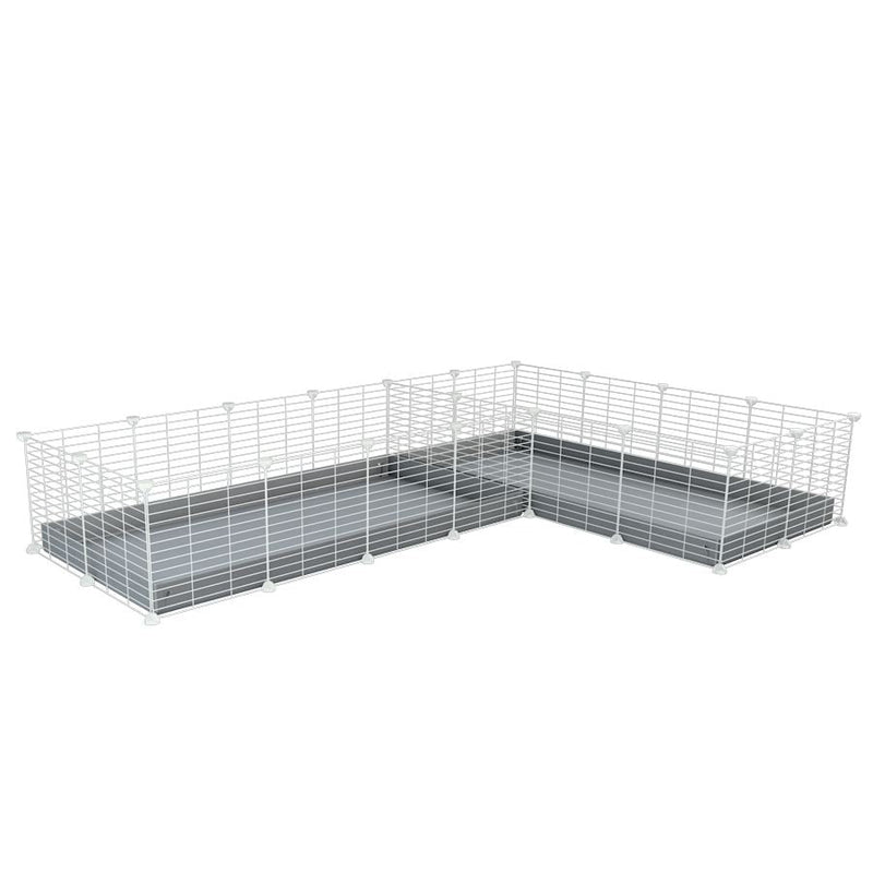 A 8x2 L-shape white C&C cage with divider for guinea pig fighting or quarantine with gray coroplast from brand kavee