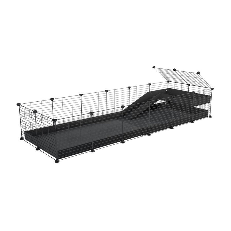 a 6x2 C&C guinea pig cage with a loft and a ramp black coroplast sheet and baby bars by kavee