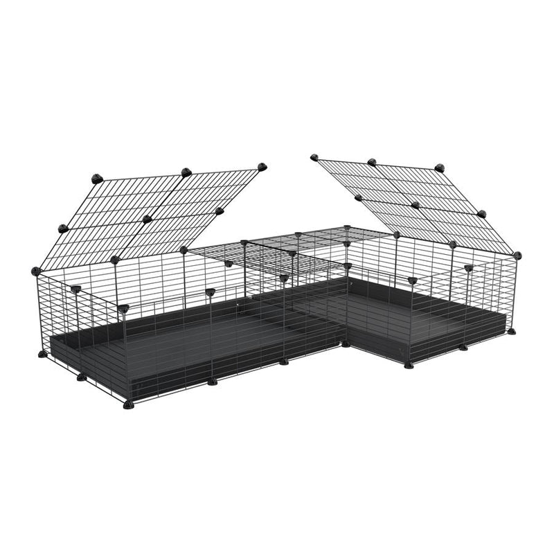 A 6x2 L-shape C&C cage with lid divider for guinea pig fighting or quarantine with black coroplast from brand kavee