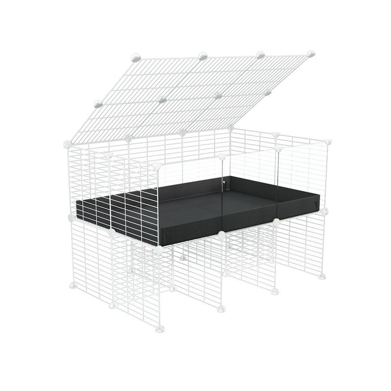 a 3x2 C&C cage with clear transparent perspex acrylic windows  for guinea pigs with a stand and a top black plastic safe white grids by kavee