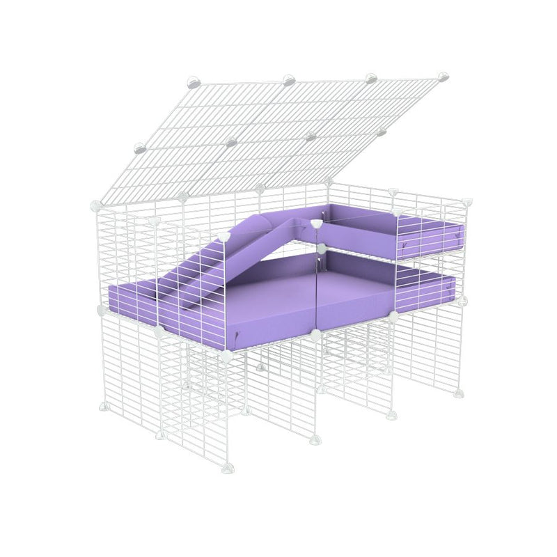 A 2x3 C and C guinea pig cage with clear transparent plexiglass acrylic panels  with stand loft ramp lid small size meshing safe white grids purple lilac pastel correx sold in USA