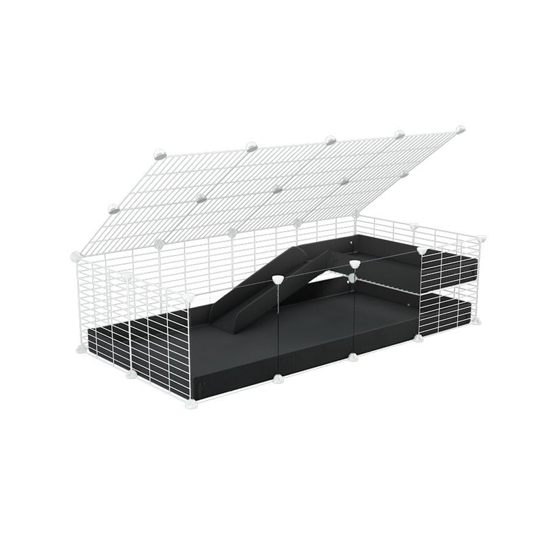 a 2x4 C and C guinea pig cage with clear transparent plexiglass acrylic panels  with loft ramp lid small hole size white grids black coroplast kavee
