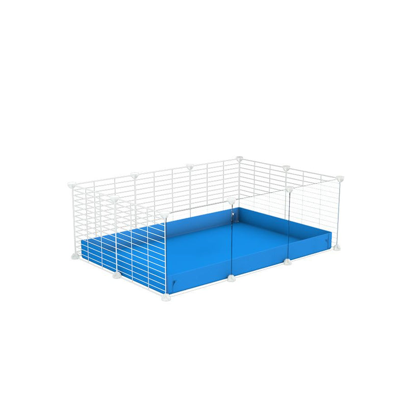 A cheap 3x2 C&C cage with clear transparent perspex acrylic windows  for guinea pig with blue coroplast and baby proof white C and C grids from brand kavee