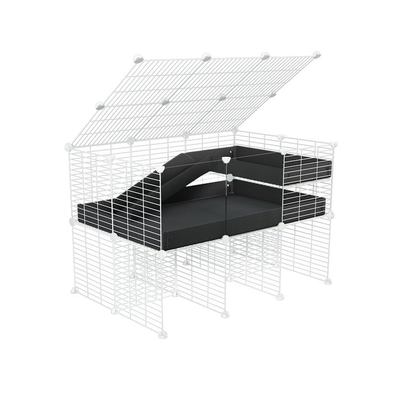 A 2x3 C and C guinea pig cage with clear transparent plexiglass acrylic panels  with stand loft ramp lid small size meshing safe white C&C grids black correx sold in USA