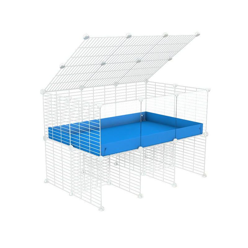 a 3x2 C&C cage with clear transparent perspex acrylic windows  for guinea pigs with a stand and a top blue plastic safe white C and C grids by kavee