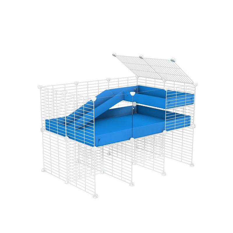 a 3x2 CC guinea pig cage with clear transparent plexiglass acrylic panels  with stand loft ramp small mesh white c and c grids blue corroplast by brand kavee