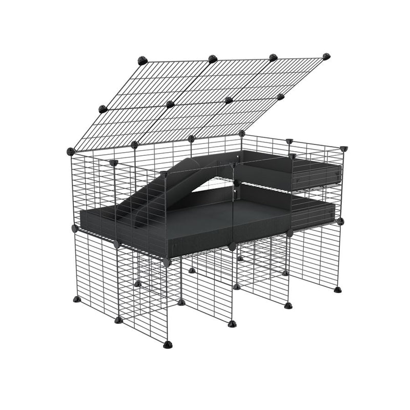 A 2x3 C and C guinea pig cage with clear transparent plexiglass acrylic panels  with stand loft ramp lid small size meshing safe grids black correx sold in USA
