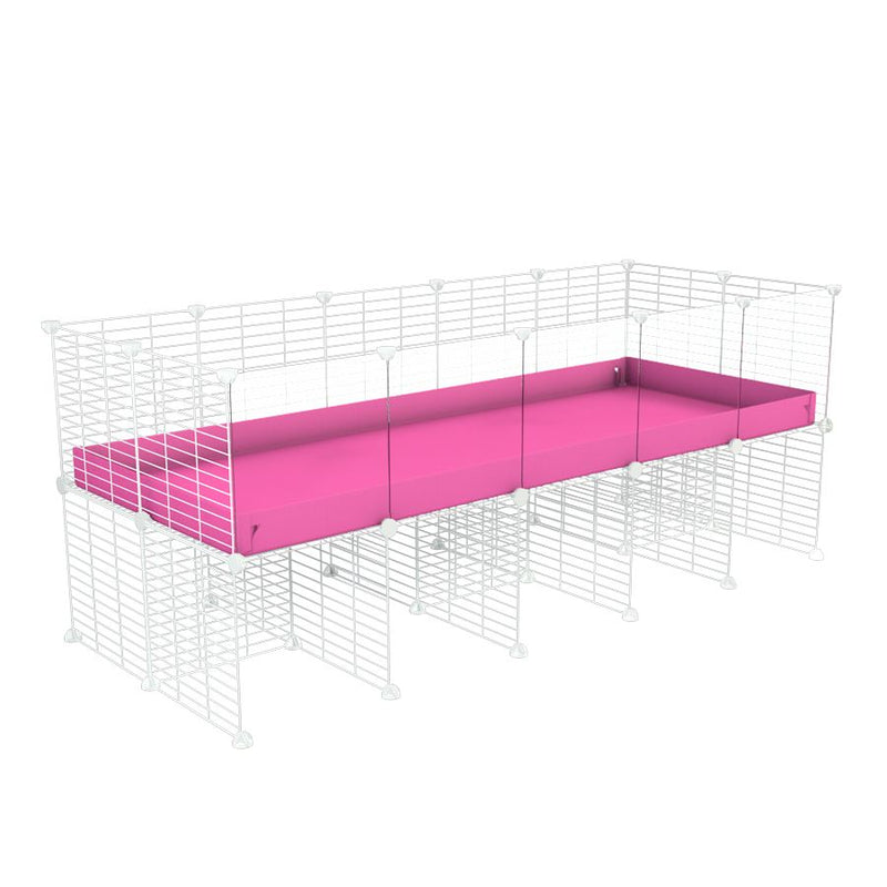 a 5x2 CC cage with clear transparent plexiglass acrylic panels  for guinea pigs with a stand pink correx and white grids sold in USA by kavee
