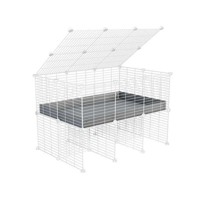 a 3x2 C&C cage for guinea pigs with a stand and a top gray plastic safe white CC grids by kavee