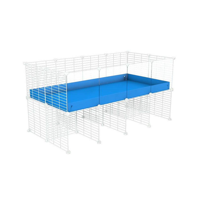 a 4x2 CC cage with clear transparent plexiglass acrylic panels  for guinea pigs with a stand blue correx and white grids sold in USA by kavee
