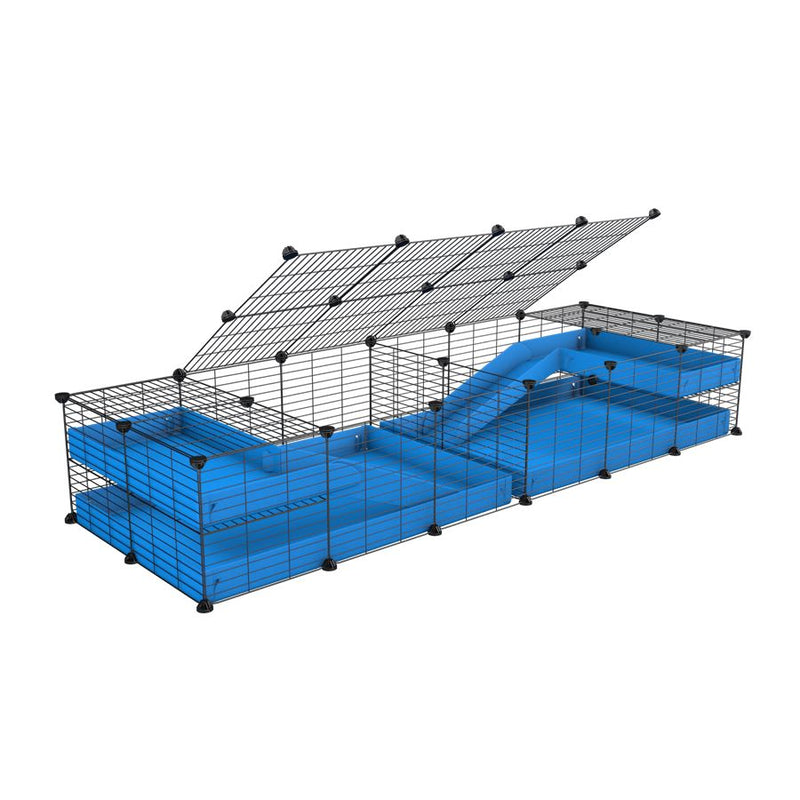 A 6x2 C&C cage with lid divider loft ramp for guinea pig fighting or quarantine with blue coroplast from brand kavee