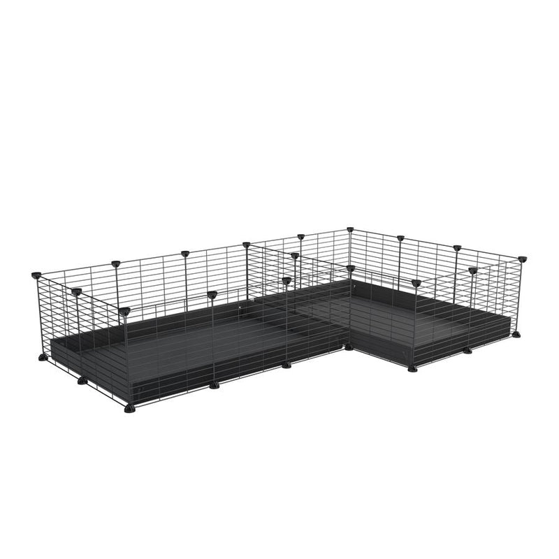 A 6x2 L-shape C&C cage with divider for guinea pig fighting or quarantine with black correx from brand kavee