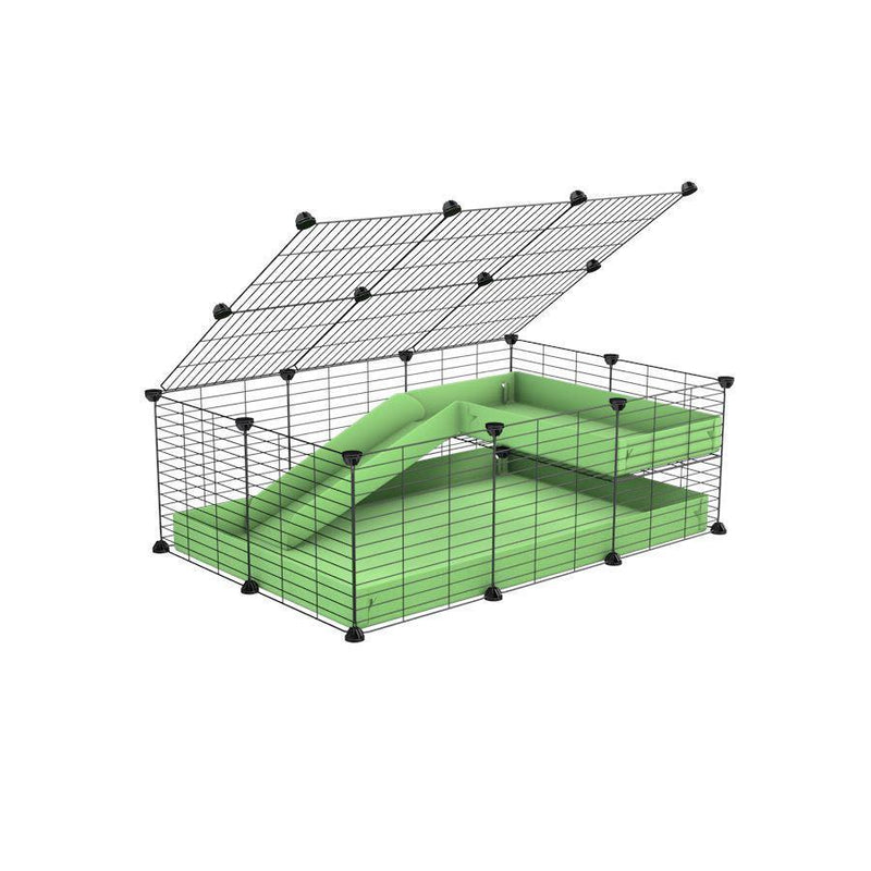 a 2x3 C and C guinea pig cage with loft ramp lid small hole size grids green pastel pistachio coroplast kavee