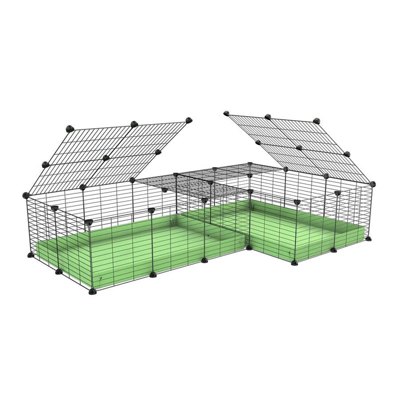 A 6x2 L-shape C&C cage with lid divider for guinea pig fighting or quarantine with green coroplast from brand kavee