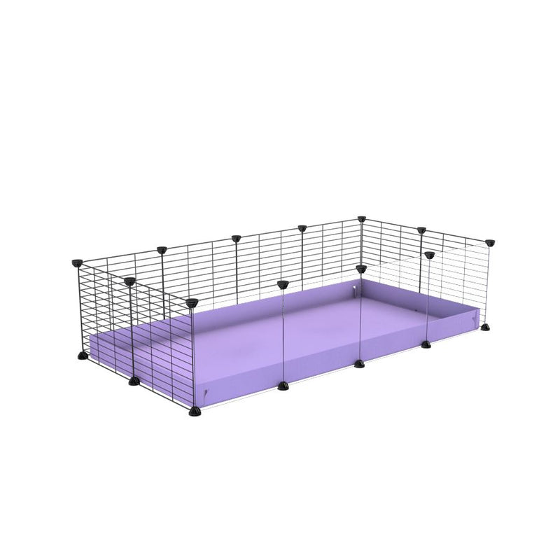 A cheap 4x2 C&C cage with clear transparent perspex acrylic windows  for guinea pig with purple lilac pastel coroplast and baby grids from brand kavee