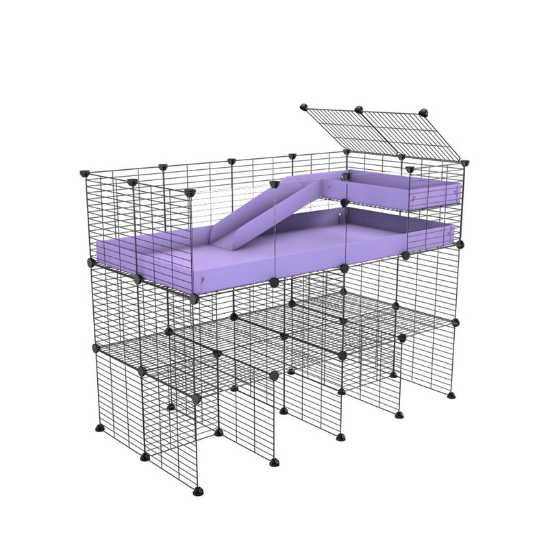A 4x2 kavee purple C and C guinea pig cage with clear transparent plexiglass acrylic panels  with three levels a loft a ramp made of small size hole safe grids