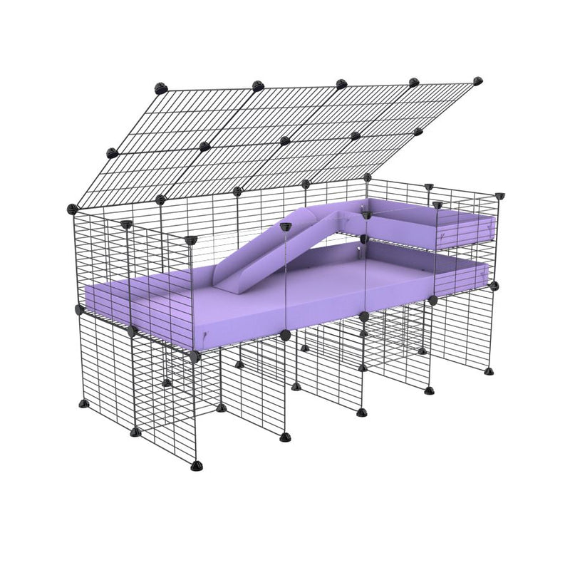 A 2x4 C and C guinea pig cage with clear transparent plexiglass acrylic panels  with stand loft ramp lid small size meshing safe grids purple lilac pastel correx sold in USA