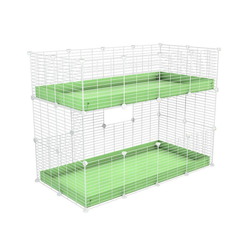 A 4x2 double stacked c and c guinea pig cage with two stories pistachio green coroplast safe size white C and C grids by brand kavee