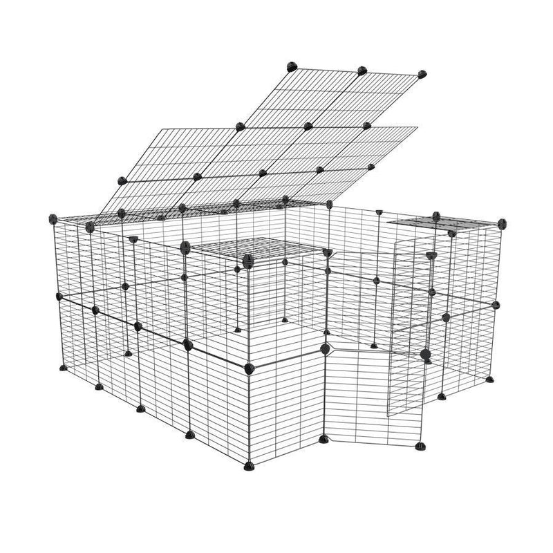 a tall 4x4 outdoor modular run with a top and baby bars safe C&C grids for guinea pigs or Rabbits by brand kavee 