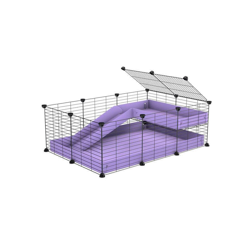 a 3x2 C&C guinea pig cage with a loft and a ramp purple lilac pastel coroplast sheet and baby bars by kavee