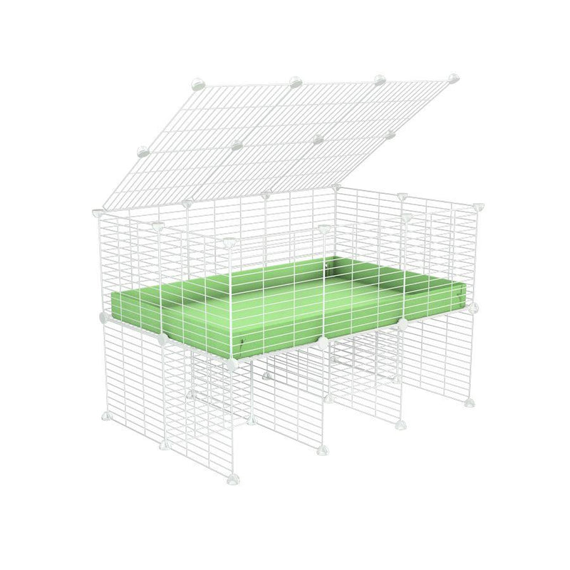 a 3x2 C&C cage for guinea pigs with a stand and a top green pastel pistachio plastic safe white grids by kavee
