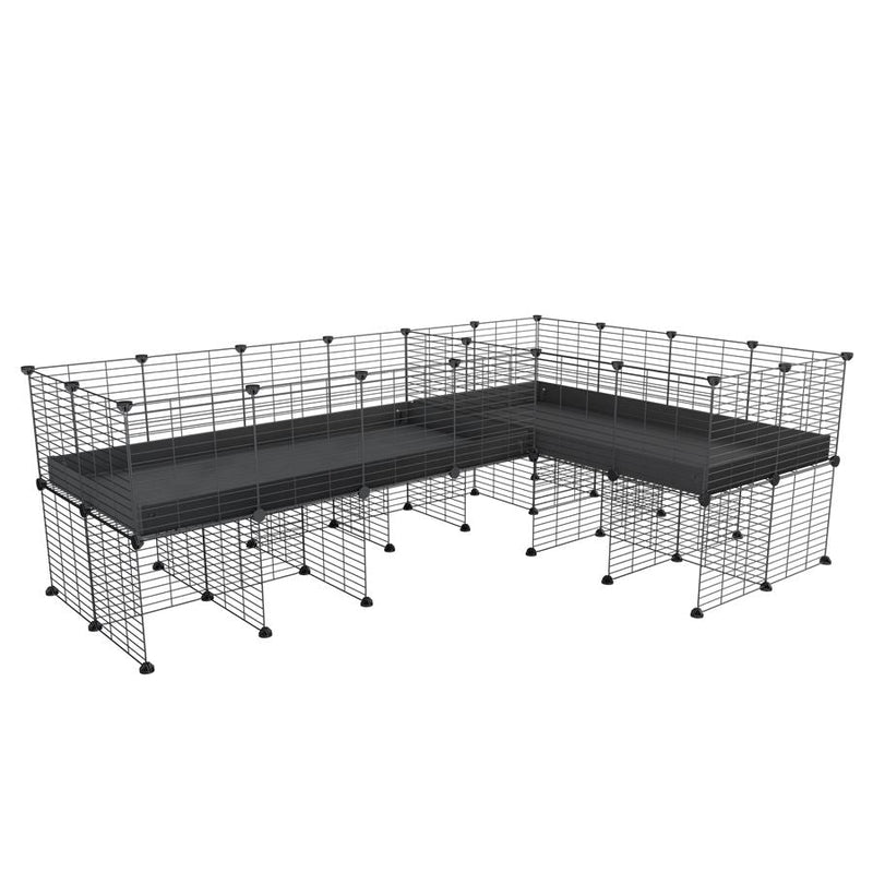 A 8x2 L-shape C&C cage with divider and stand for guinea pig fighting or quarantine with black coroplast from brand kavee
