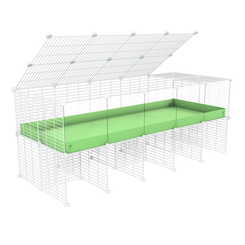 a 5x2 C&C cage with clear transparent perspex acrylic windows  for guinea pigs with a stand and a top green pastel pistachio plastic safe white grids by kavee