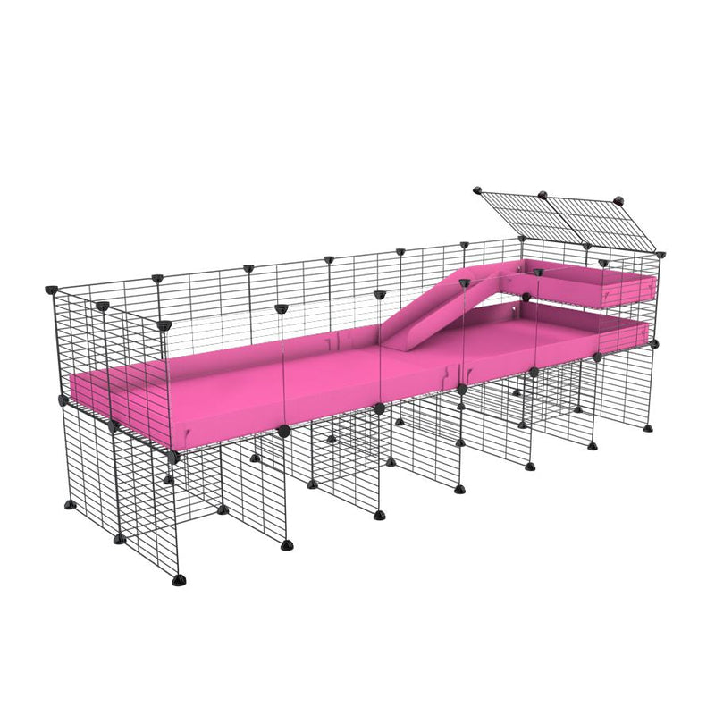 a 6x2 CC guinea pig cage with clear transparent plexiglass acrylic panels  with stand loft ramp small mesh grids pink corroplast by brand kavee