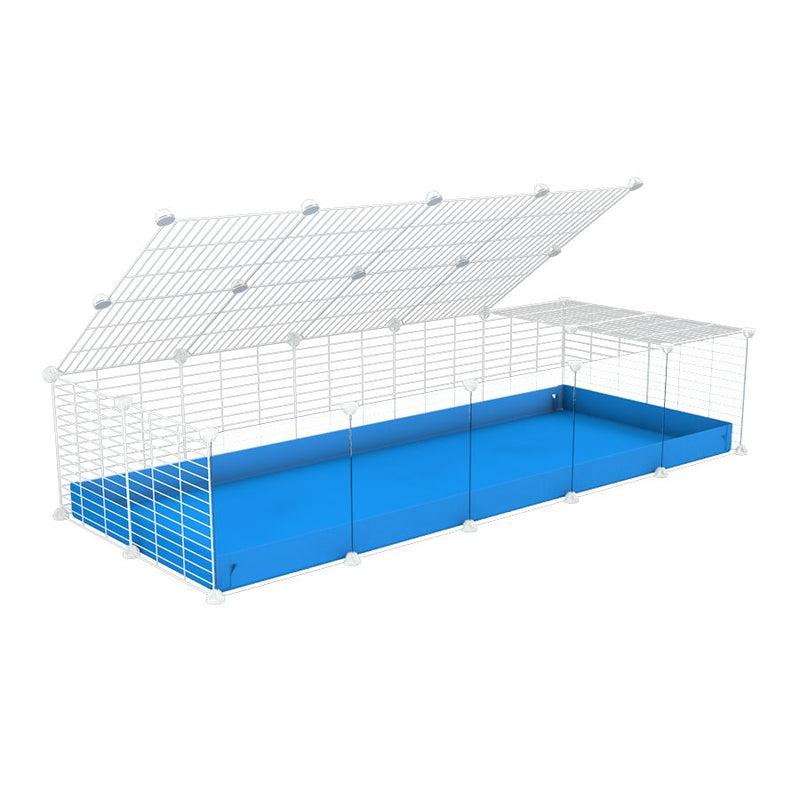 A 2x5 C and C cage with clear transparent plexiglass acrylic grids  for guinea pigs with blue coroplast a lid and small hole white C and C grids from brand kavee