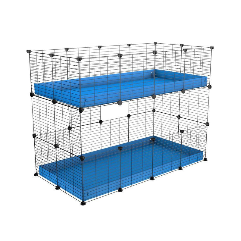 A 4x2 double stacked c and c guinea pig cage with two stories blue coroplast safe size grids by brand kavee