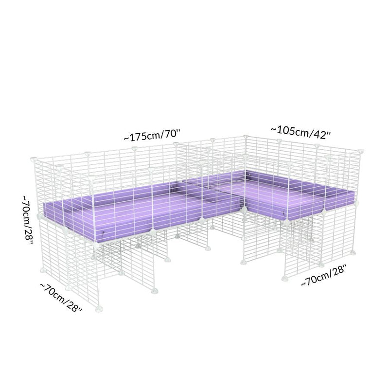 Size and dimension of A 6x2 L-shape white C&C cage with divider stand for guinea pigs fighting or quarantine from brand kavee