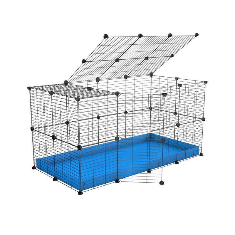 A 4x2 C&C rabbit cage with top and safe baby bars grids blue coroplast by kavee USA