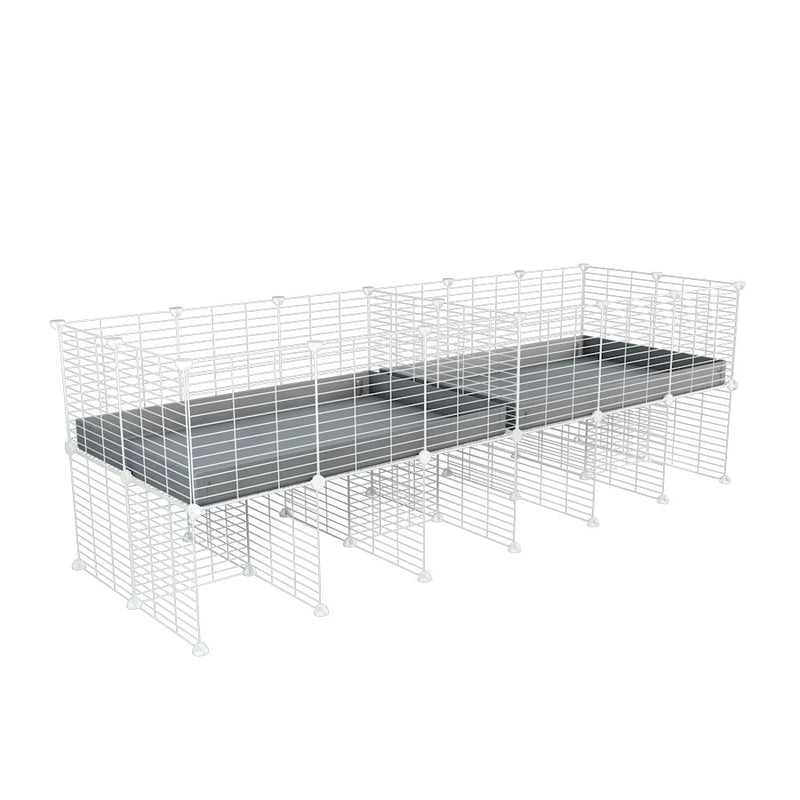 A 6x2 white C&C cage with divider and stand for guinea pig fighting or quarantine with gray coroplast from brand kavee